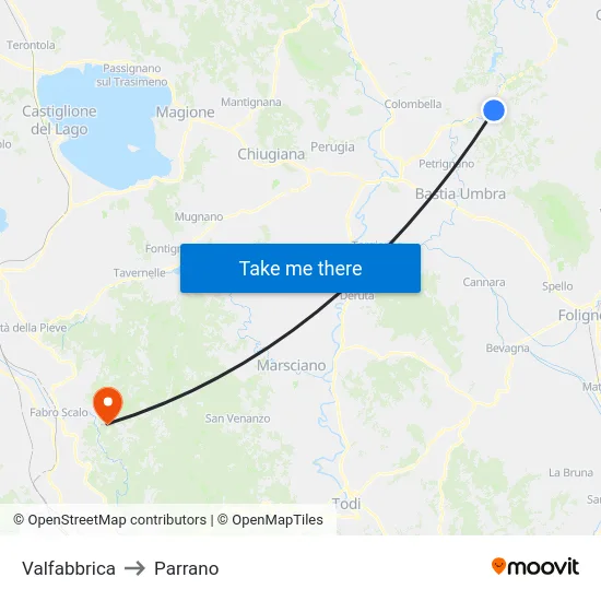 Valfabbrica to Parrano map