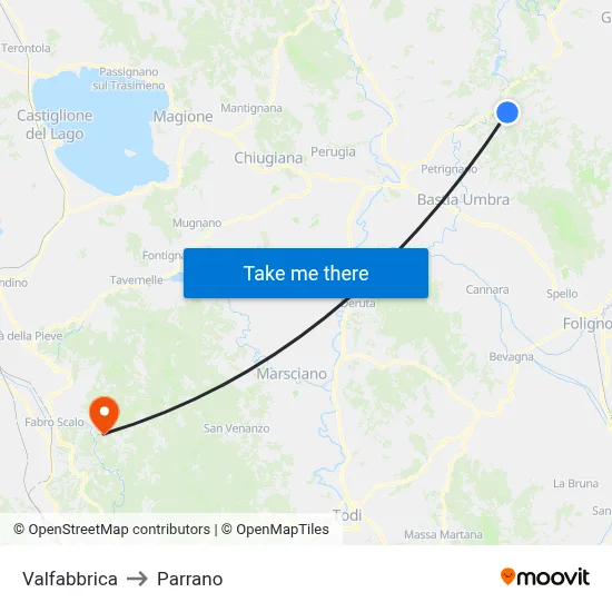 Valfabbrica to Parrano map