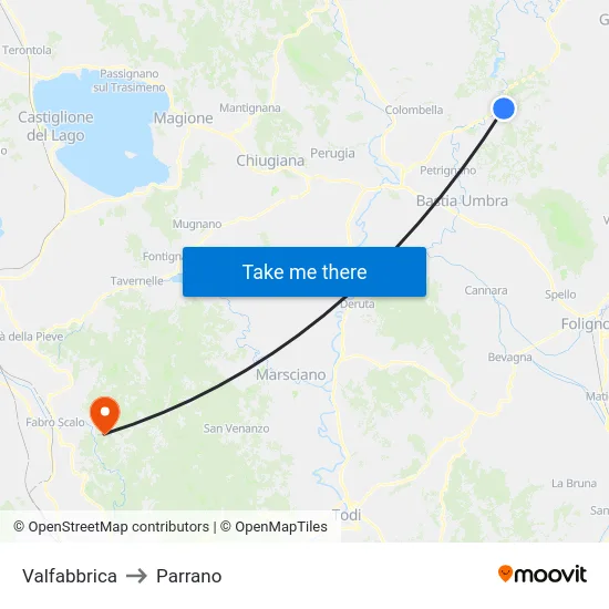 Valfabbrica to Parrano map