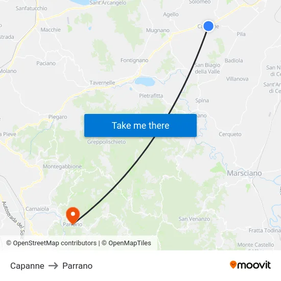 Capanne to Parrano map