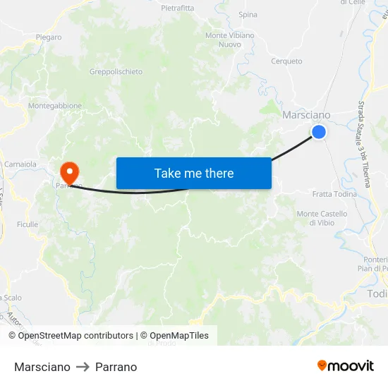 Marsciano to Parrano map