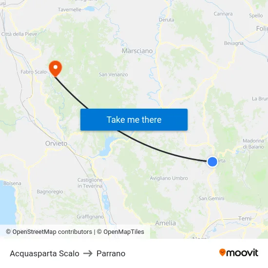 Acquasparta Scalo to Parrano map