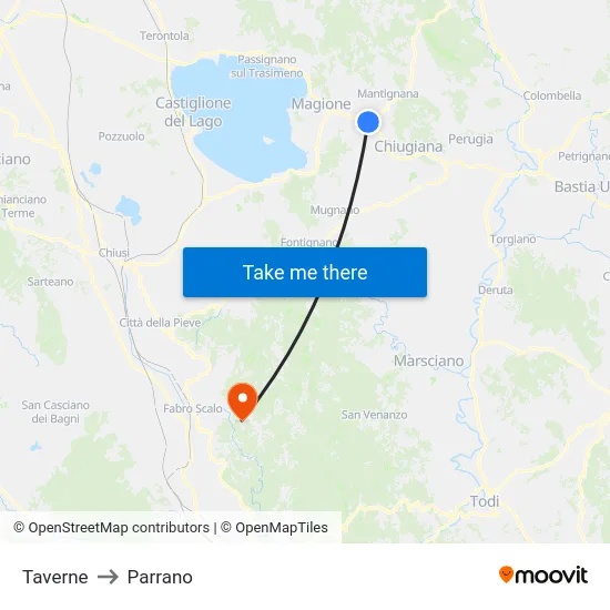 Taverne to Parrano map