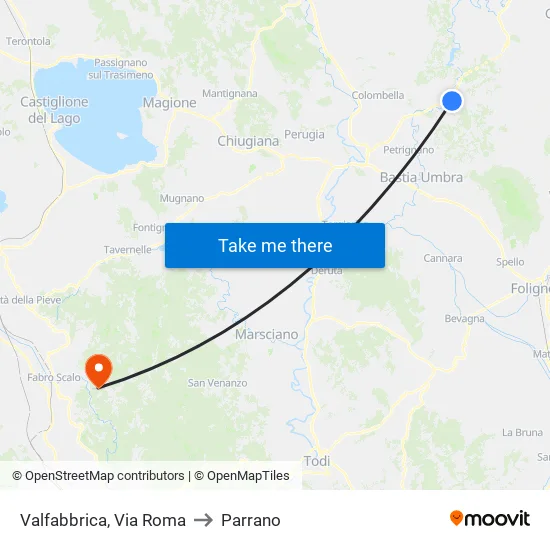 Valfabbrica, Roma Street to Parrano map