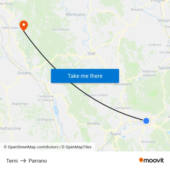 Terni to Parrano map