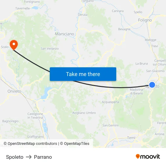 Spoleto to Parrano map