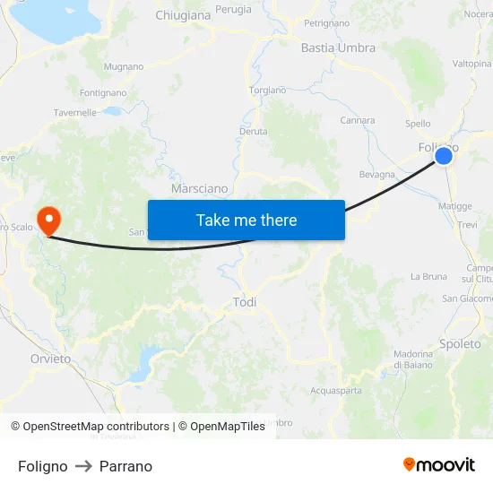 Foligno to Parrano map