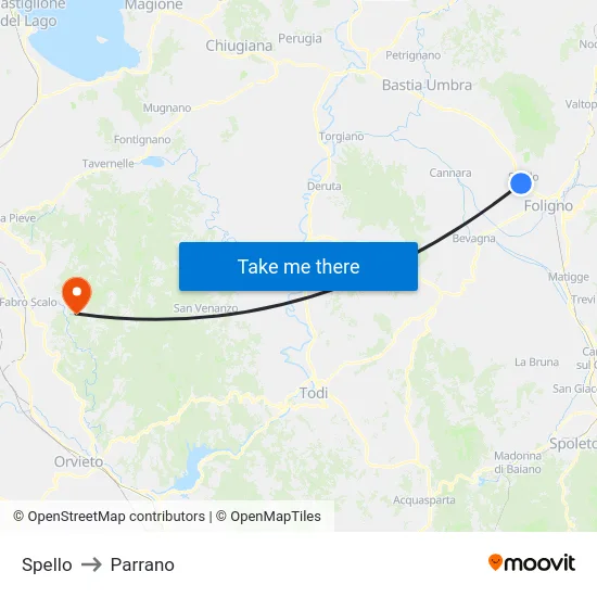 Spello to Parrano map