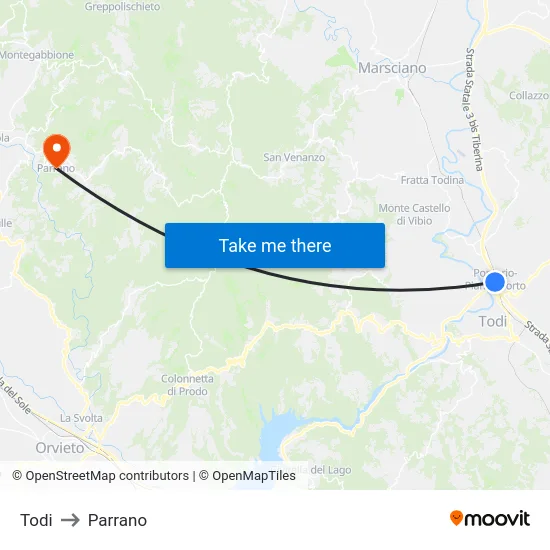 Todi to Parrano map