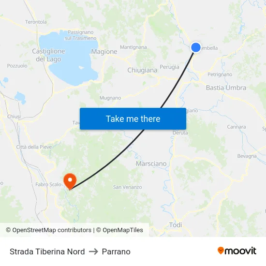 Strada Tiberina Nord to Parrano map