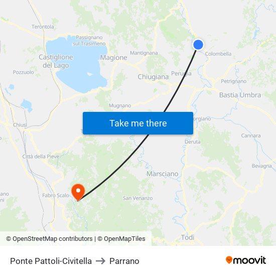 Ponte Pattoli-Civitella to Parrano map