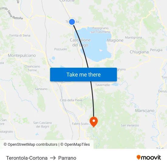 Terontola-Cortona to Parrano map