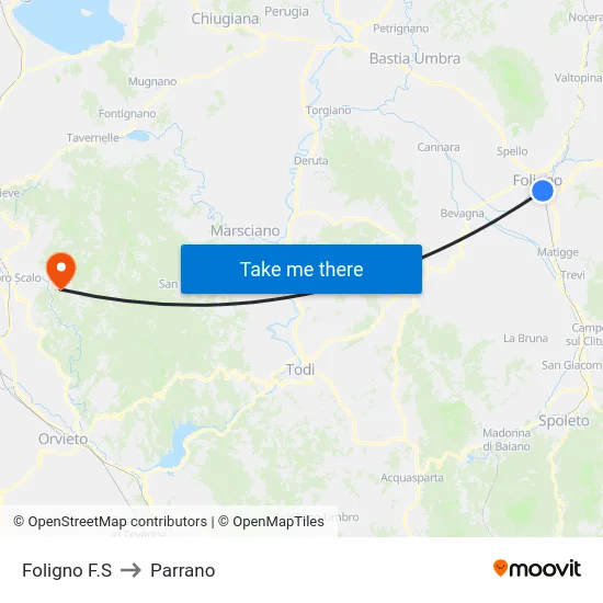 Foligno F.S to Parrano map
