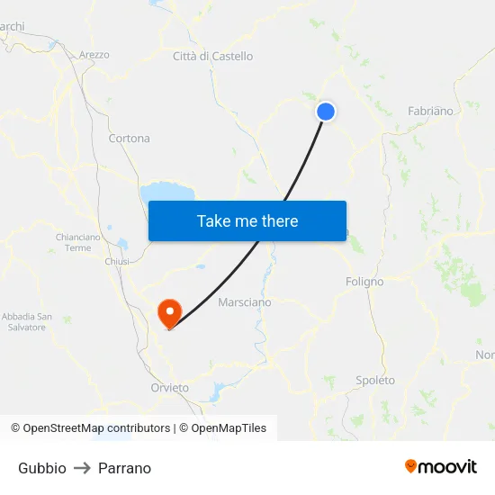 Gubbio to Parrano map