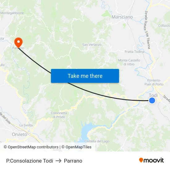 P.Consolazione Todi to Parrano map