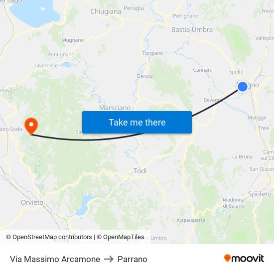Via Massimo Arcamone to Parrano map