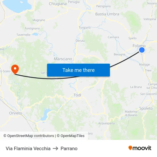 Via Flaminia Vecchia to Parrano map
