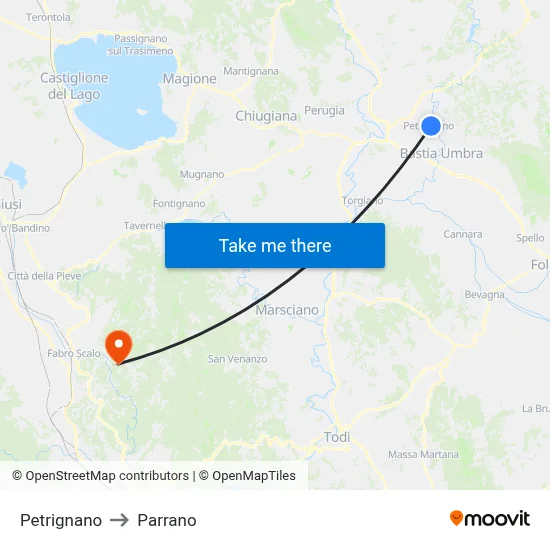 Petrignano to Parrano map