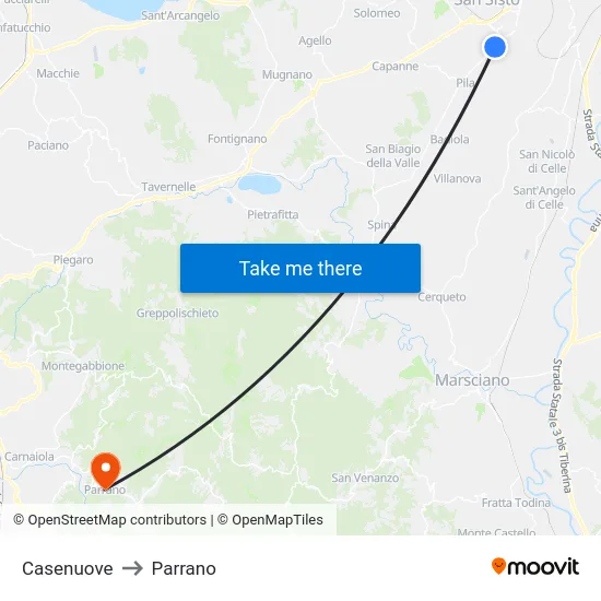 Casenuove to Parrano map