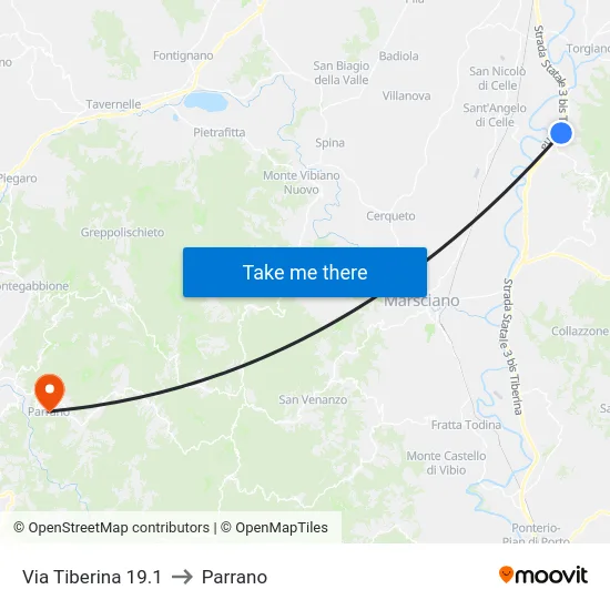 Via Tiberina 19.1 to Parrano map