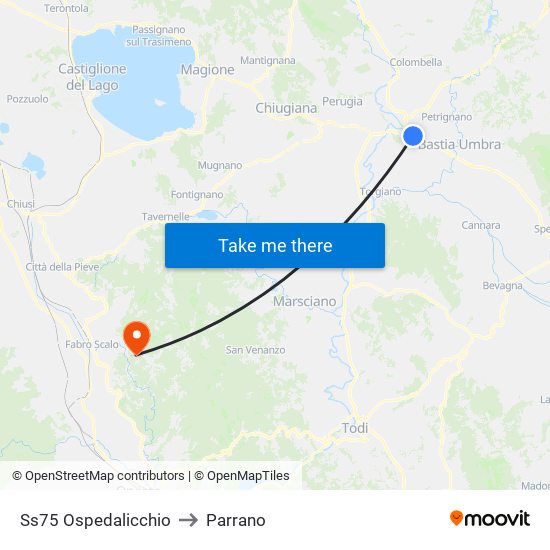 Ss75 Ospedalicchio to Parrano map