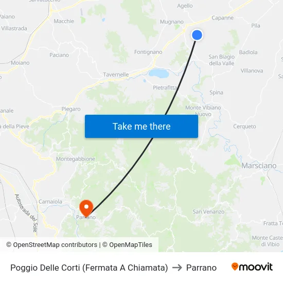 Poggio Delle Corti (Fermata A Chiamata) to Parrano map