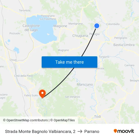 Strada Monte Bagnolo Valbiancara, 2 to Parrano map