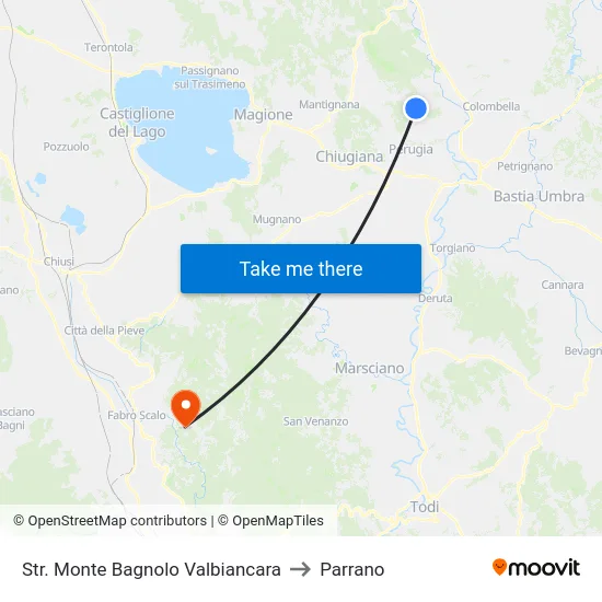 Str. Monte Bagnolo Valbiancara to Parrano map