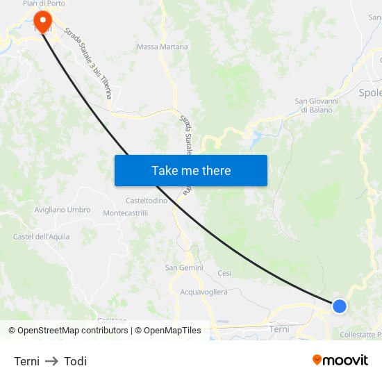 Terni to Todi map