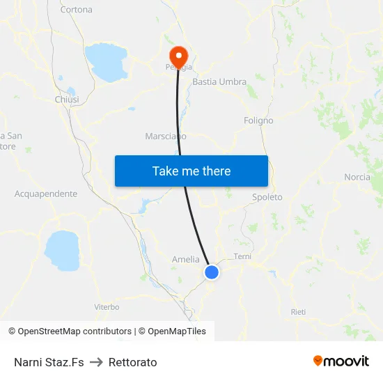 Narni Railway Station to Rectorate map