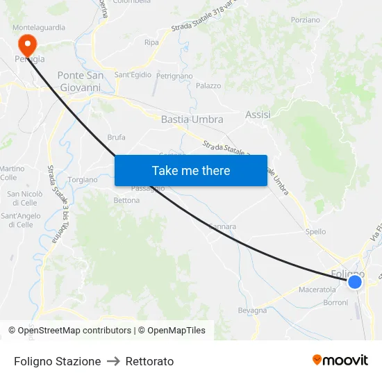 Foligno Station to Rectorate map