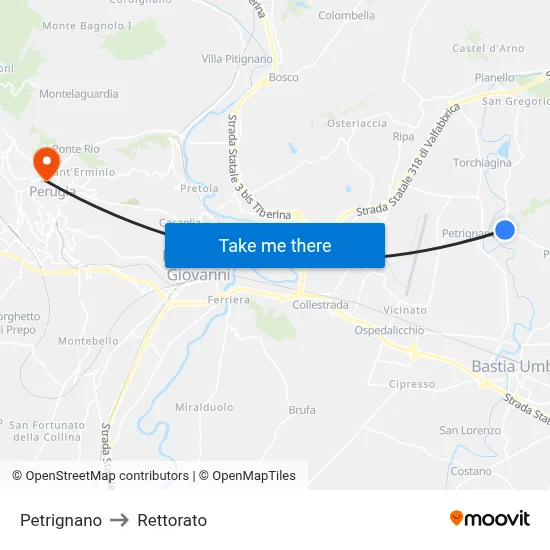 Petrignano to Rectorate map