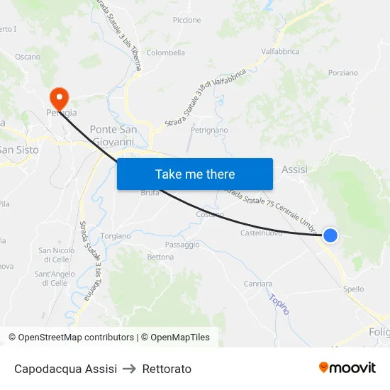 Capodacqua Assisi to Rectorate map