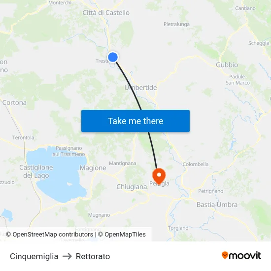 Cinquemiglia to Rectorate map