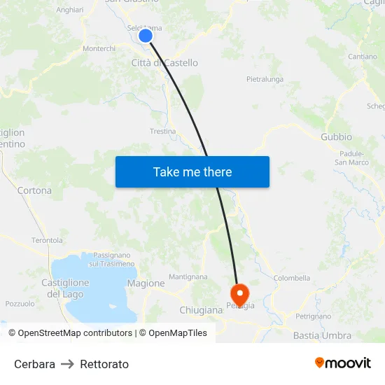 Cerbara to Rectorate map