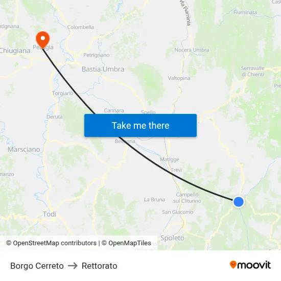 Borgo Cerreto to Rectorate map