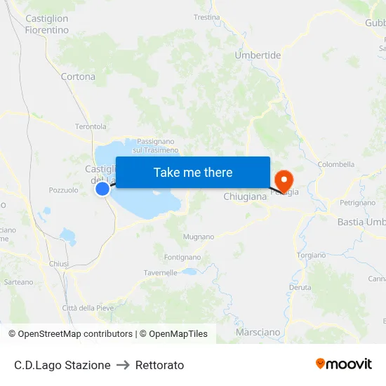 Castiglione del Lago Station to Rectorate map