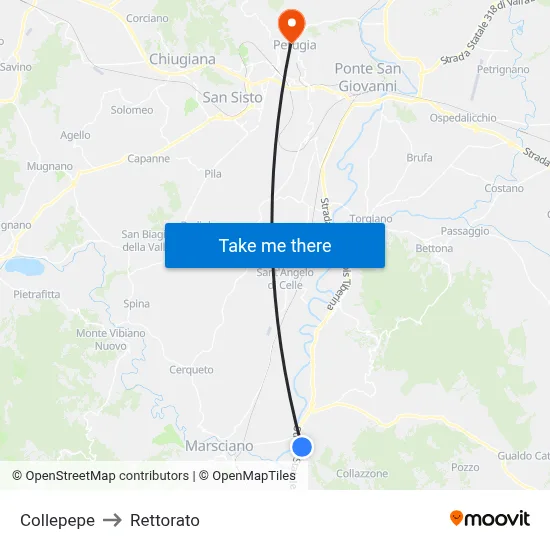 Collepepe to Rettorato map