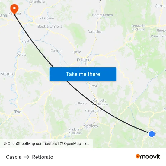 Cascia to Rectorate map