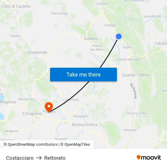 Costacciaro to Rectorate map