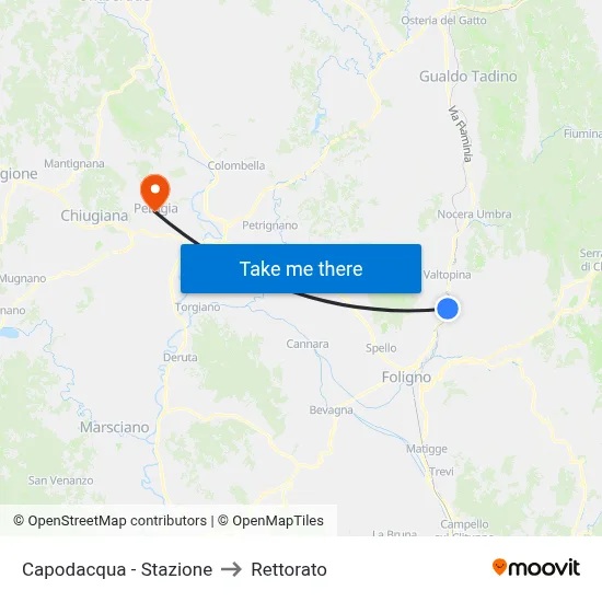 Capodacqua Station to Rectorate map