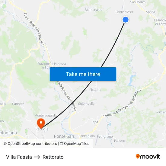 Villa Fassia to Rectorate map