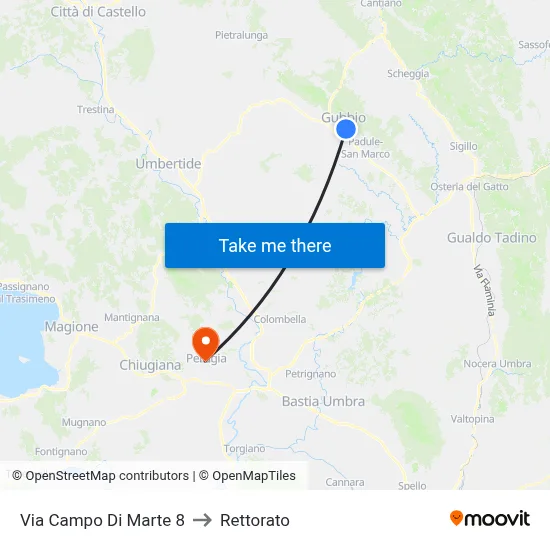 Via Campo Di Marte 8 to Rettorato map