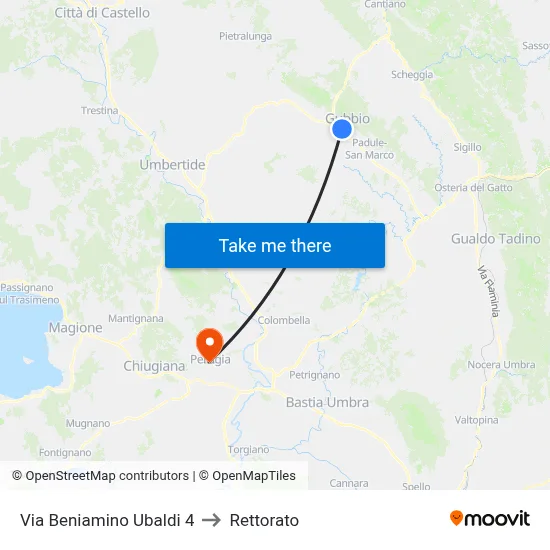 Via Beniamino Ubaldi 4 to Rectorate map