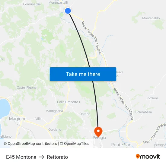 E45 Montone to Rectorate map