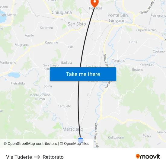 Via Tuderte to Rectorate map