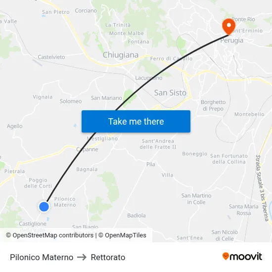 Pilonico Materno to Rettorato map