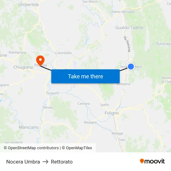 Nocera Umbra to Rectorate map