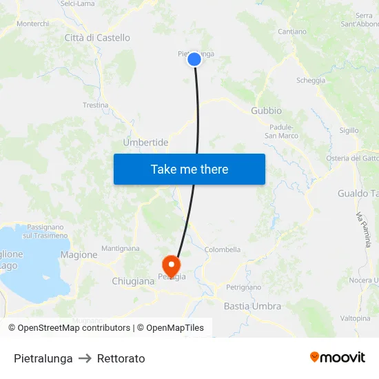 Pietralunga to Rectorate map