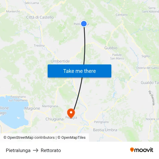 Pietralunga to Rectorate map